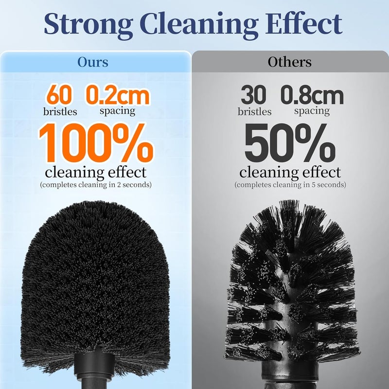 HAMITOR Toilet Bowl Brush Holder Set: 2 Pack Modern Deep Cleaning Bathroom Toilet Scrubber with Caddy for Rv - Rim Decorative Accessories Cleaner Brushes for Toilet - Black - Image 2